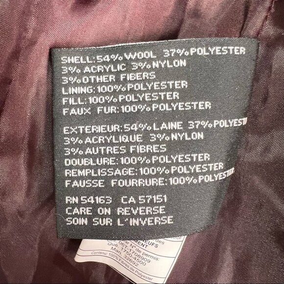 Kenneth Cole Burgundy Wool Blend Faux Fur Hooded Coat Size XS - Picture 13 of 13